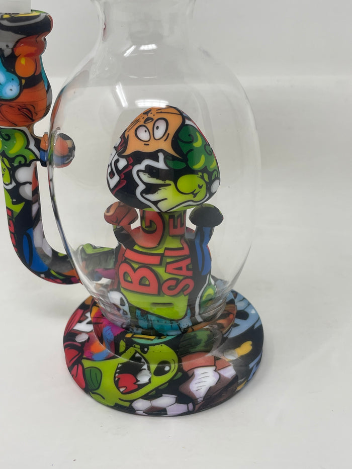 8" Silicone and Glass Rig Cartoon Design  with bowl