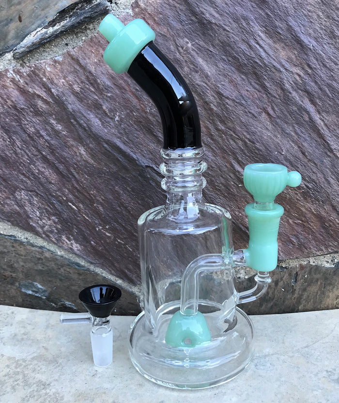 8.5" Colored Neck Thick Glass Rig Shower Perc 2 - 14mm Male Bowls