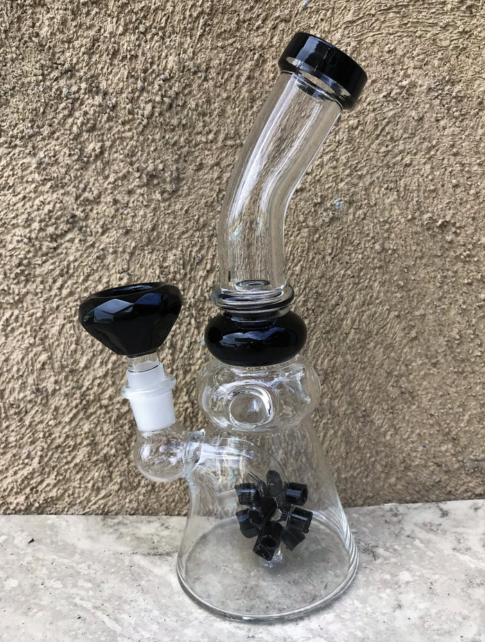 8.5" Thick Glass Beaker Rig w/Sprinkler Perc, Ice Catcher & 14mm Bowl - Black Diamond