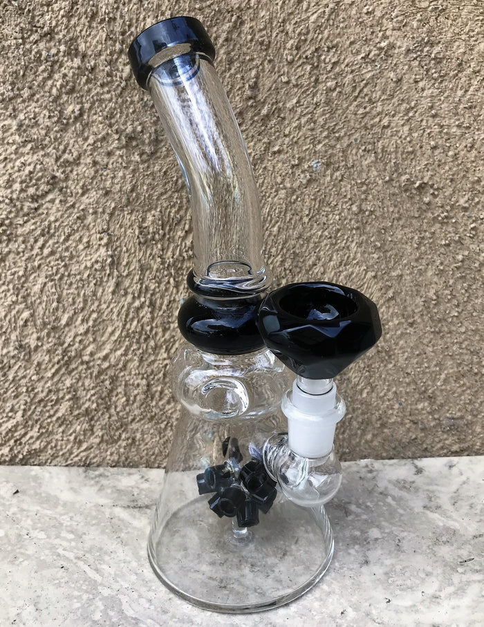 8.5" Thick Glass Beaker Rig w/Sprinkler Perc, Ice Catcher & 14mm Bowl - Black Diamond