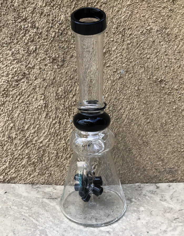 8.5" Thick Glass Beaker Rig w/Sprinkler Perc, Ice Catcher & 14mm Bowl - Black Diamond