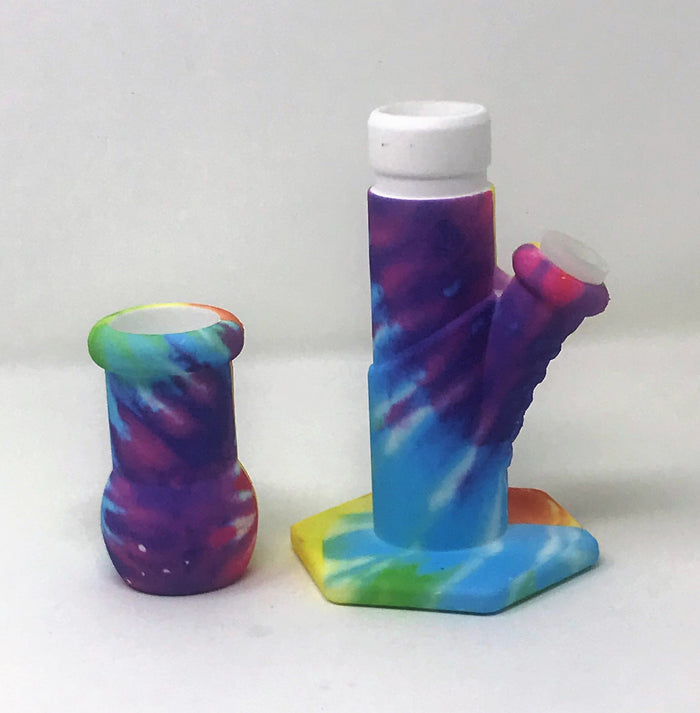 9" Tie Dye Rainbow Thick Silicone Detachable & Unbreakable Bong includes 14mm/18mm Dual Use Bowl