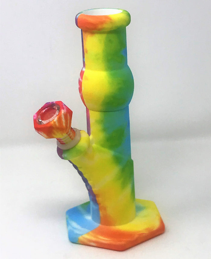 9" Tie Dye Rainbow Thick Silicone Detachable & Unbreakable Bong includes 14mm/18mm Dual Use Bowl