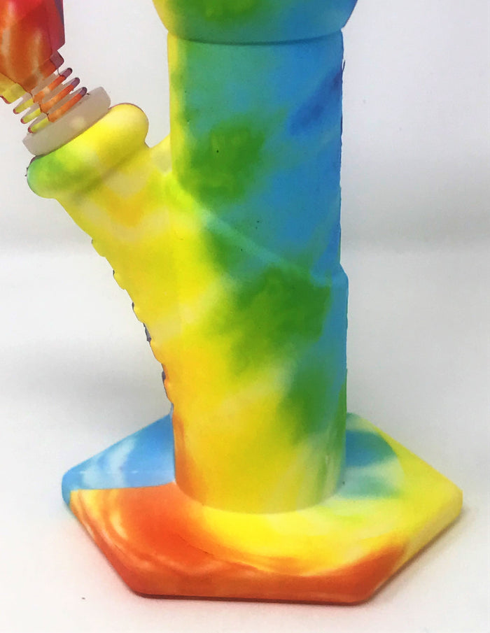 9" Tie Dye Rainbow Thick Silicone Detachable & Unbreakable Bong includes 14mm/18mm Dual Use Bowl