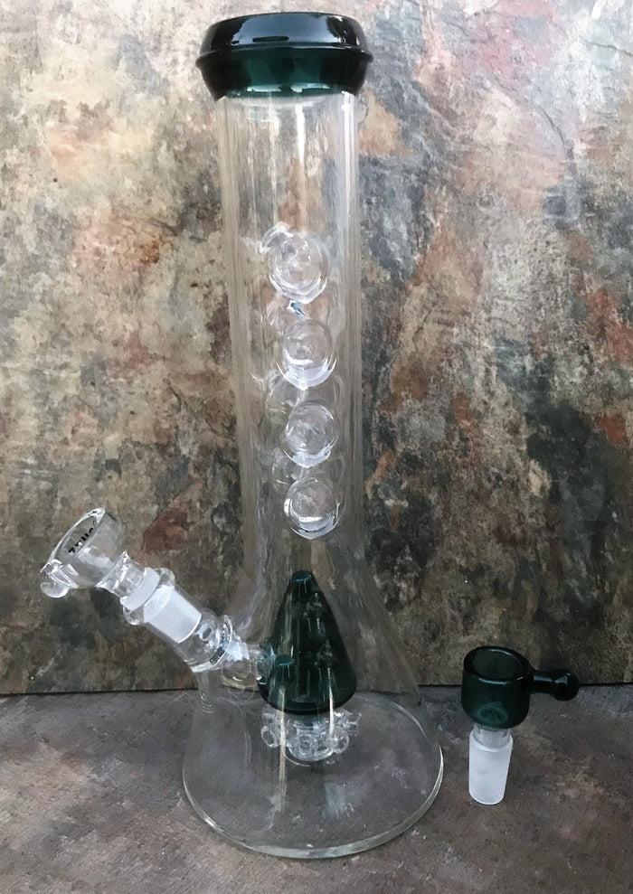 9.5” Perc & 8 Ice Catchers Glass Bong/Water Pipe + 2 - 14mm Male Bowl Sliders - Darker Hunter