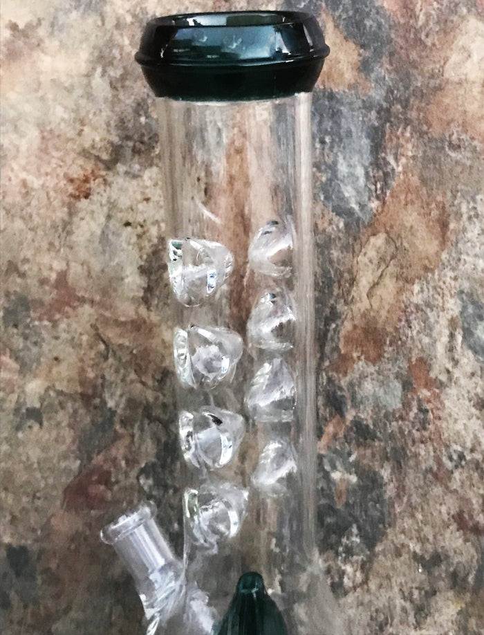 9.5” Perc & 8 Ice Catchers Glass Bong/Water Pipe + 2 - 14mm Male Bowl Sliders - Darker Hunter