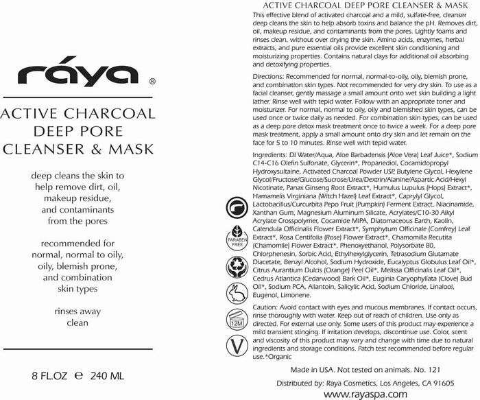 ACTIVE CHARCOAL DEEP PORE CLEANSER & MASK (121) RAYA SPA - rayaspa