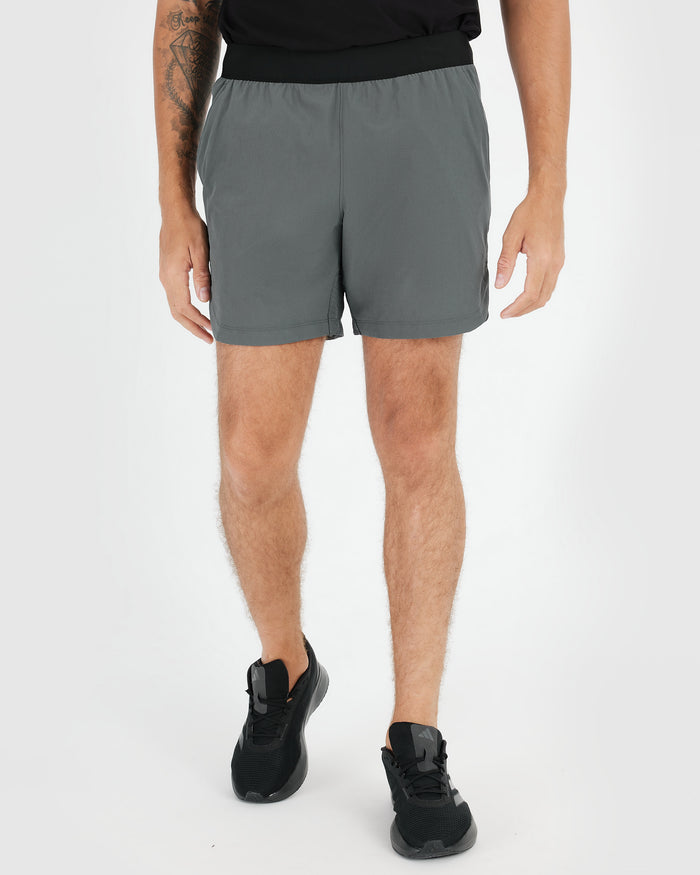 Active Crew & Training Short 8-Pack: Slate gray shorts, black shoes.