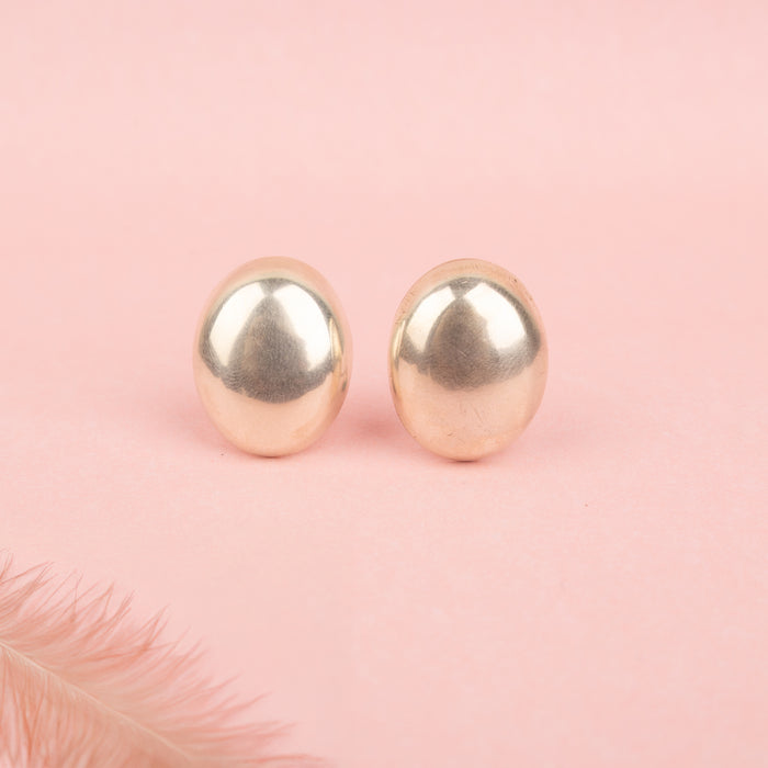 925 pure silver matte oval stud earrings, close-up