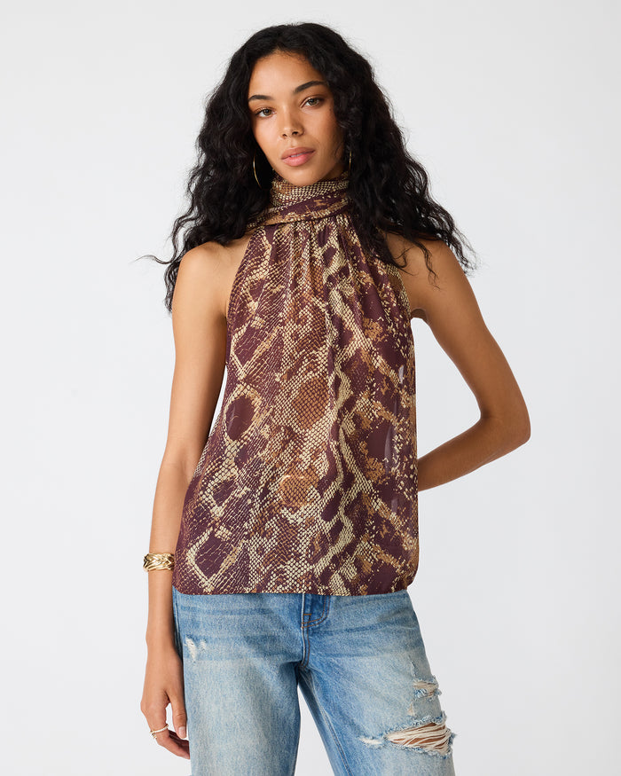 ALEXANE Bronze Halter Sleeveless Women's Top | Steve Madden