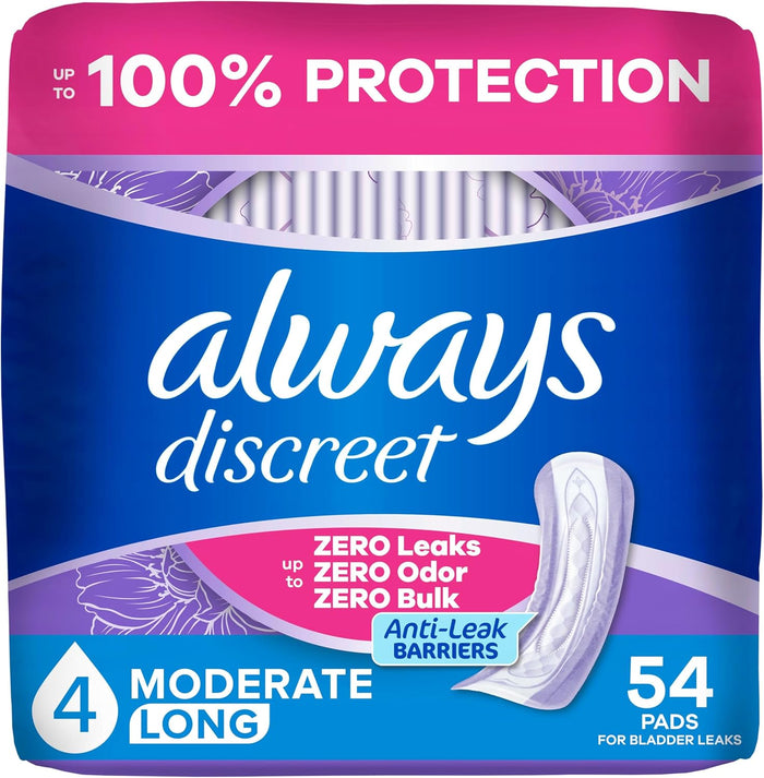 Always Discreet Moderate Long Pads, 4 Drops - 03700088707-Pack - LL Medico