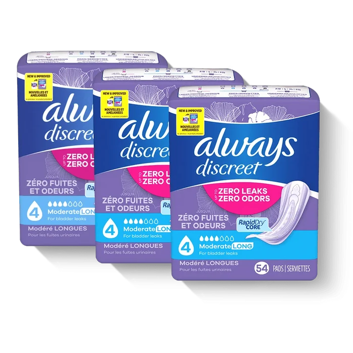 Always Discreet Moderate Long Pads, 4 Drops - 03700088707-Pack - LL Medico