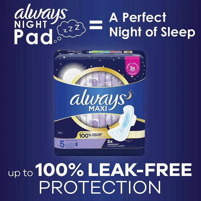Always Maxi Size 5 Extra Heavy Overnight Pads with Wings, Unscented - 03700017902-Pack - LL Medico