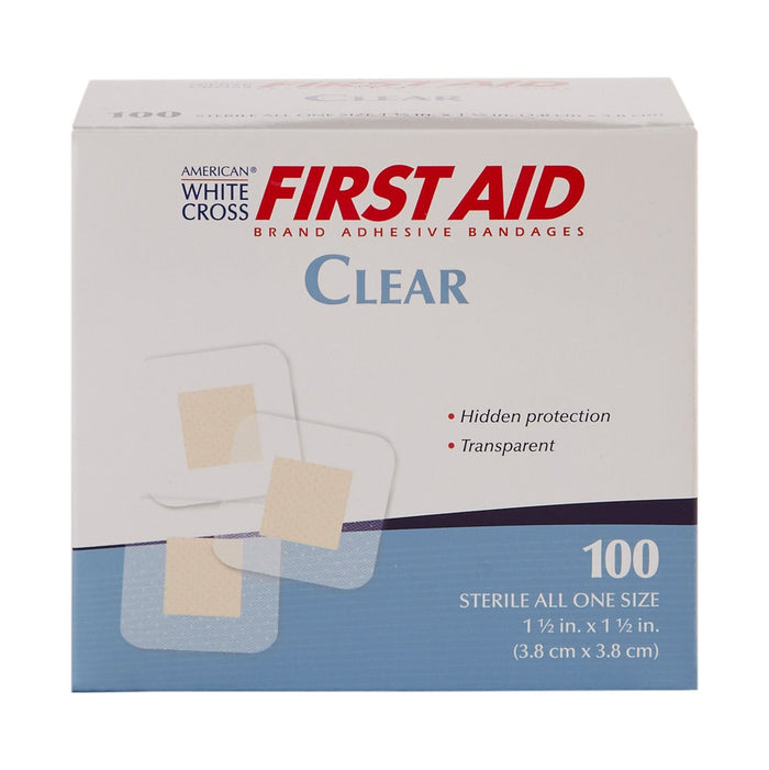 Dukal American White Cross Sheer Adhesive Spot Bandage, 1.5 x 1.5 Inch