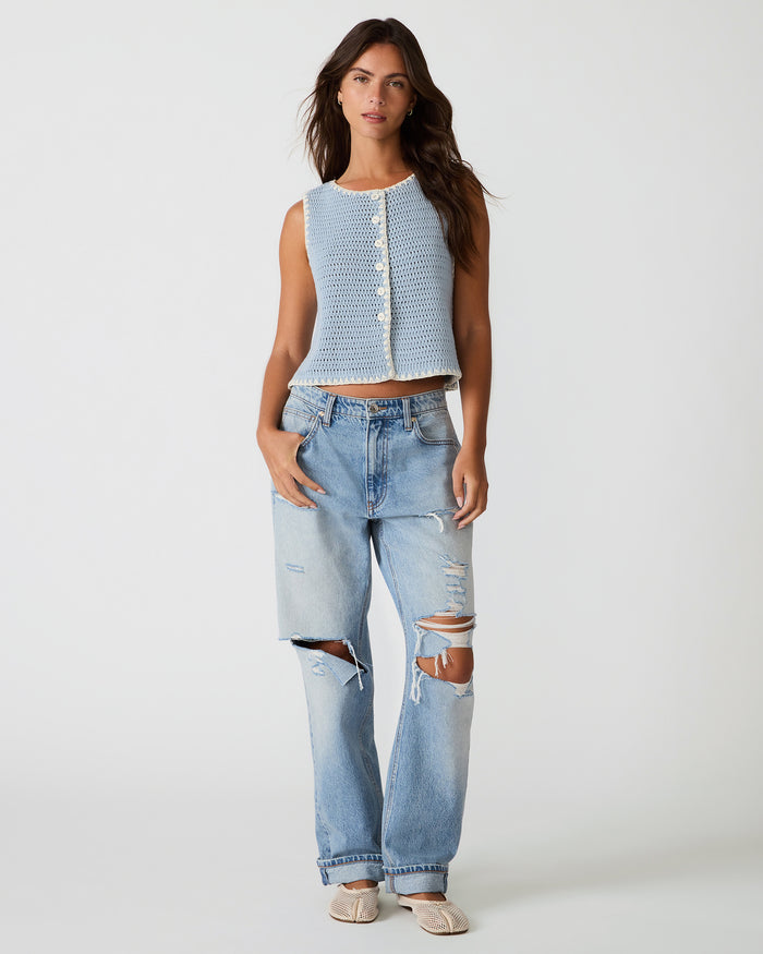 ANNYA Blue Ice Sweater Vest Button-Up Women's Top | Steve Madden