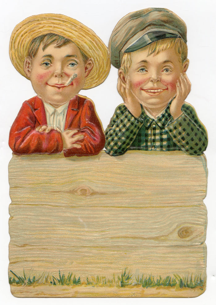 Antique Two Young Boys, Delinquents Die-Cut, Embossed