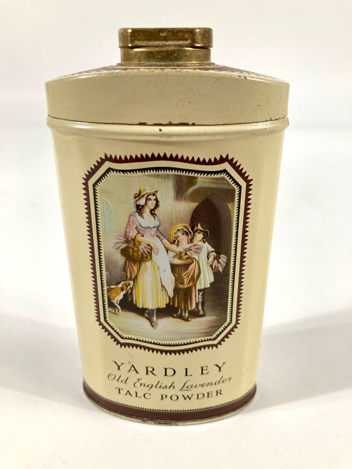 Antique Yardley Old English Lavender Talcum Powder Tin, Partially Full - TheBoxSF
