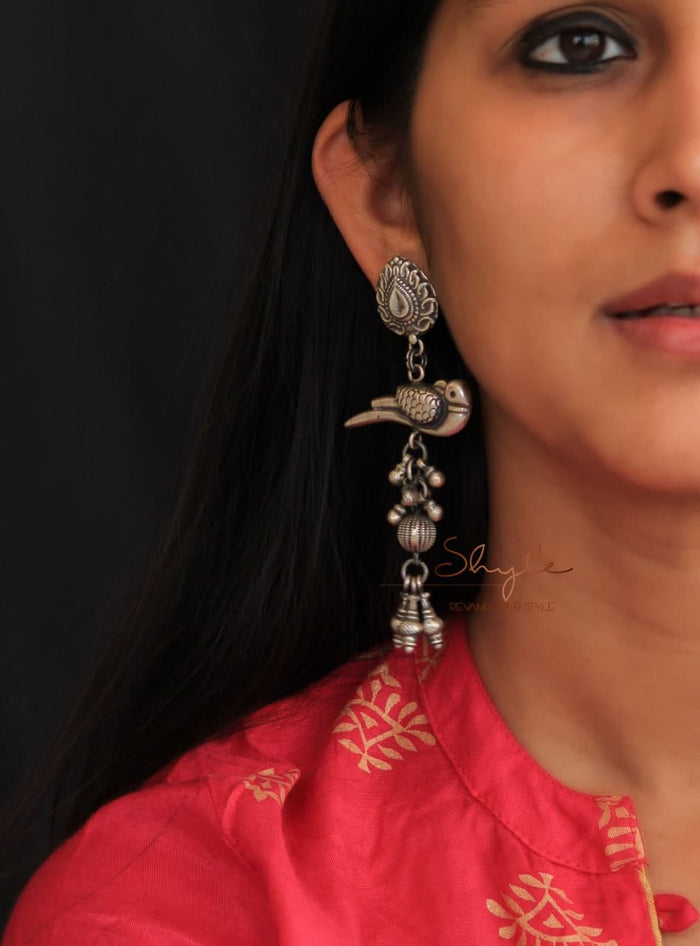 Anvaya Parrot Motif Ghughri Drop Earrings model