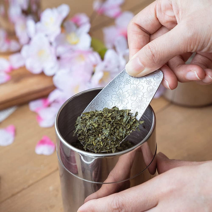 Aoyoshi: Stainless Chasaji Sakura Design Tea Scoop ステンレス茶箕 さくら