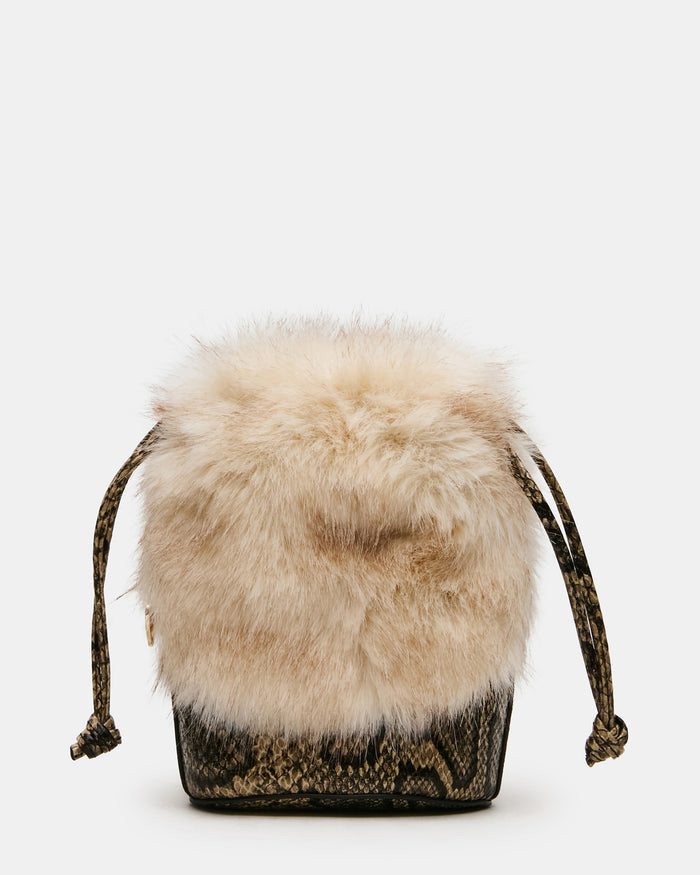 ARLA Natural Faux Fur Charms Crossbody Pouch Handbag | Steve Madden