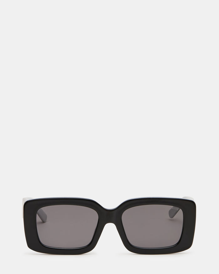 ASHLIN Black/White Frame Rectangle Grey Lens Sunglasses | Steve Madden