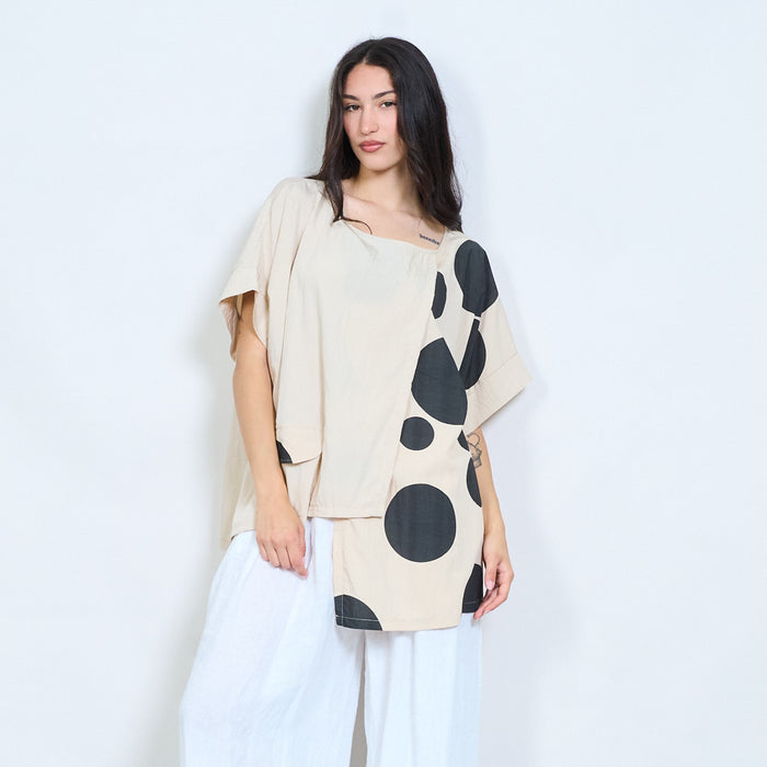 Asymmetrical polka dot layered oversized blouse wholesale