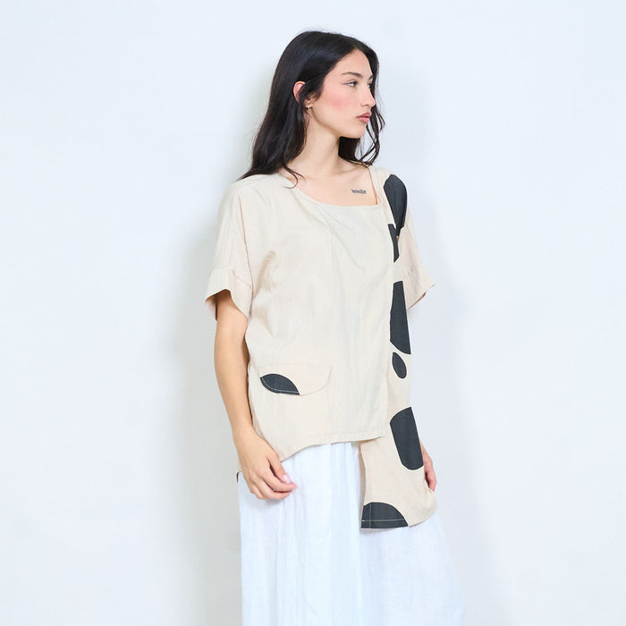Asymmetrical polka dot layered oversized blouse wholesale