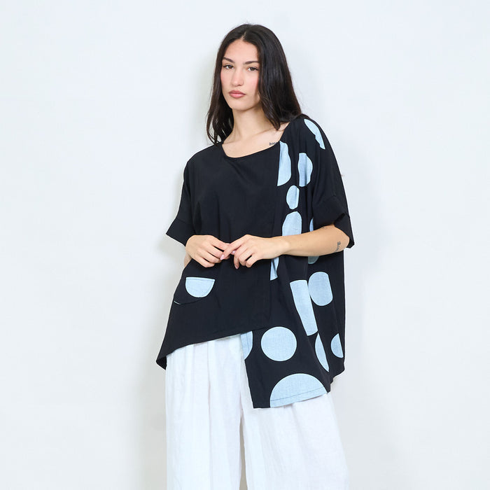 Asymmetrical polka dot layered oversized blouse wholesale