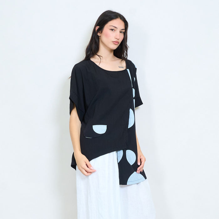 Asymmetrical polka dot layered oversized blouse wholesale