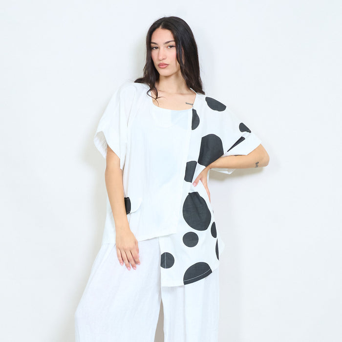 Asymmetrical polka dot layered oversized blouse wholesale