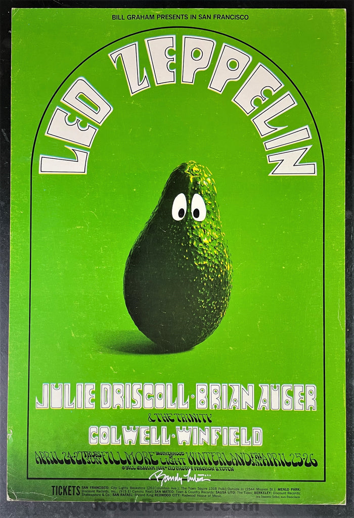 AUCTION - BG-170 - Led Zeppelin - Randy Tuten Signed - 1969 Poster - Winterland - Good - SF Rock Posters & Collectibles