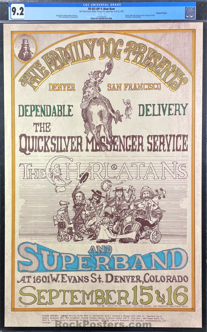 AUCTION - FDD-2 - Quicksilver Messenger Service - 1967 Poster - Family Dog Denver - CGC Graded 9.2 - SF Rock Posters & Collectibles
