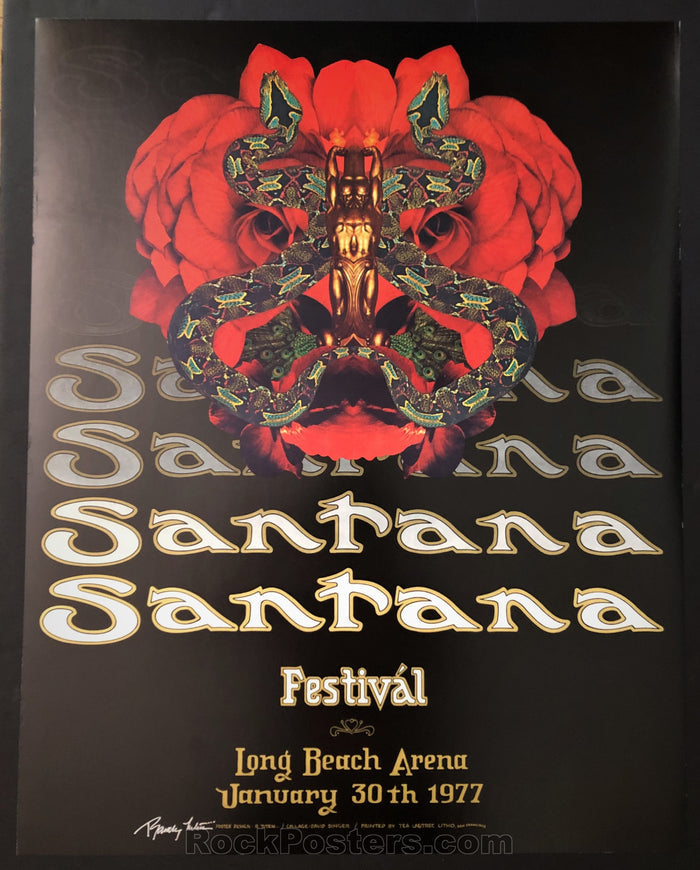 AUCTION - Santana - Randy Tuten SIGNED - Long Beach - 1977 Poster -  Excellent - SF Rock Posters & Collectibles