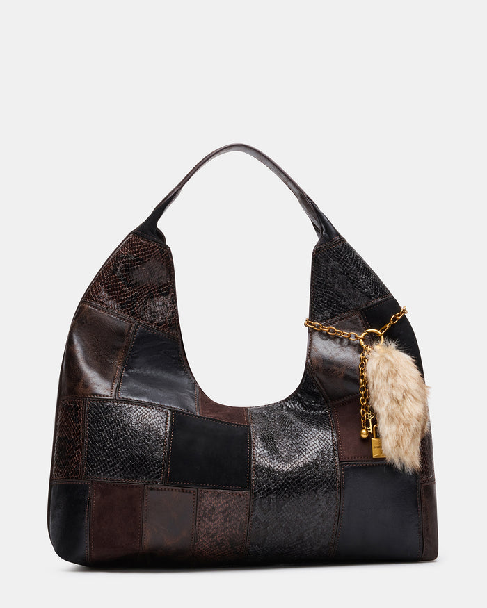 AURRA Dark Multi Patchwork Charms Shoulder Handbag | Steve Madden