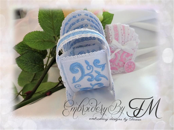 Baby carriage / 5x7 hoop / a combination of felt and lace