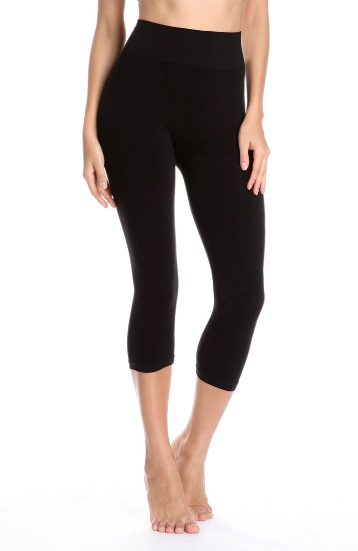 Bamboo 3" Band High Waisted Capri - Black