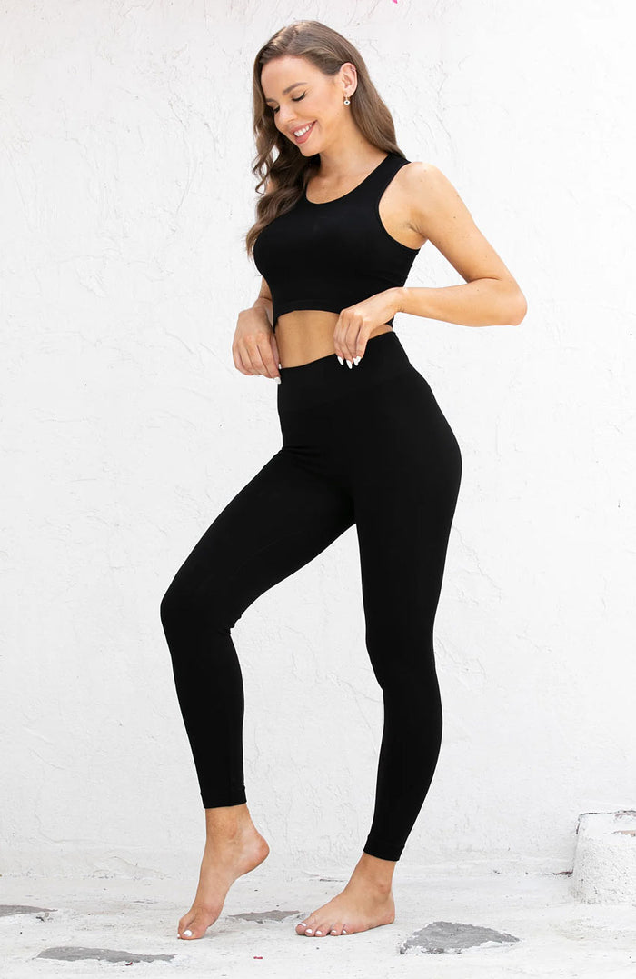 Bamboo 3" Band High Waisted Leggings - Black