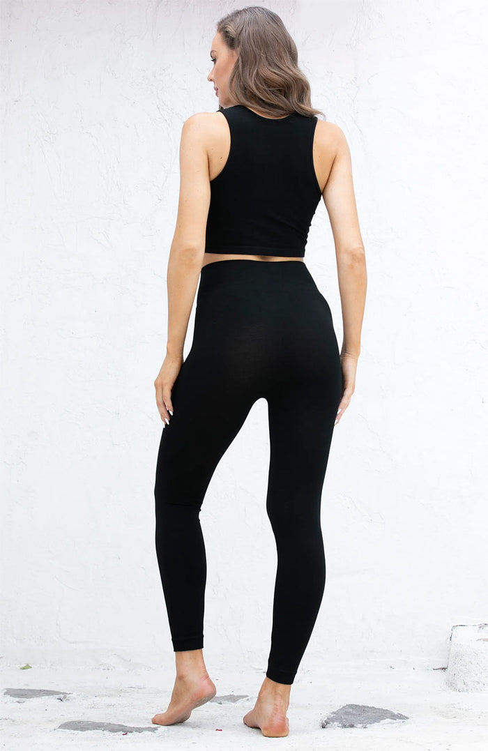 Bamboo 3" Band High Waisted Leggings - Black