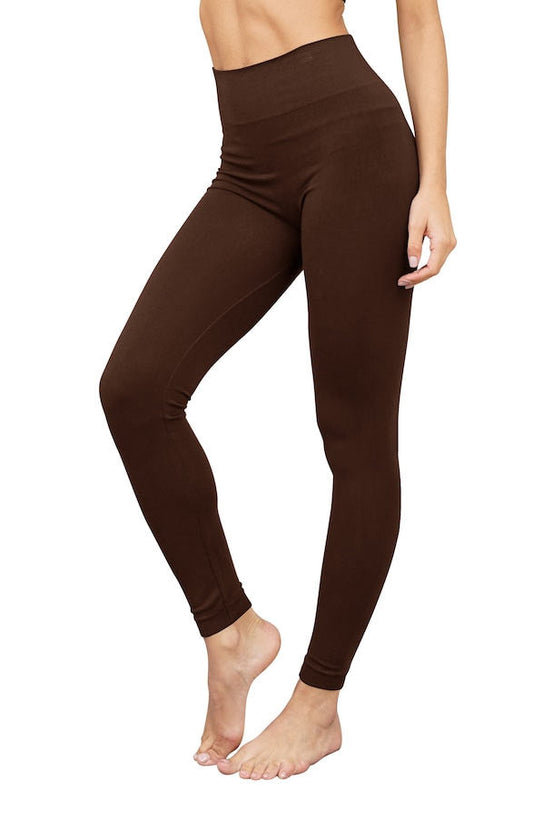Bamboo 3" Band High Waisted Leggings - Brown