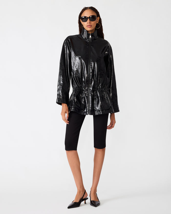 BANKS Black Faux Leather High-Neck Cinched Women's Jacket | Steve Madden