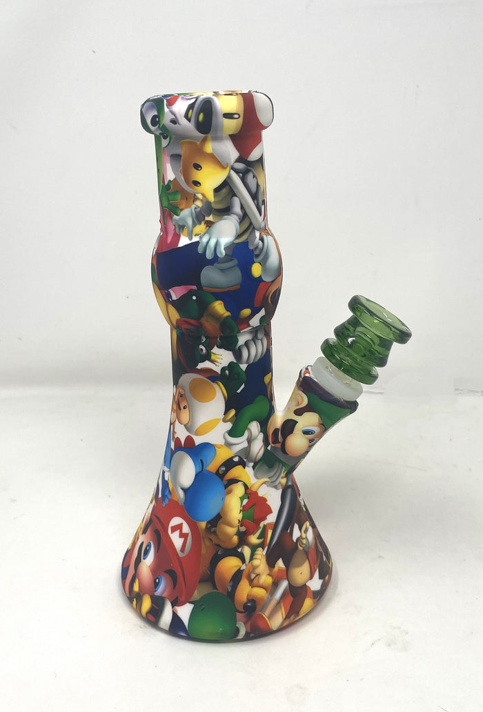 Beaker Silicone Wax Rig/Bong Glass Shower Perc Mario Bros Design