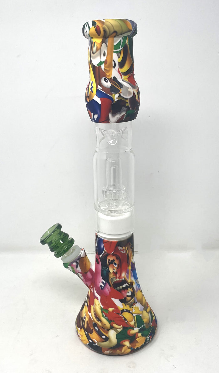 Beaker Silicone Wax Rig/Bong Glass Shower Perc Mario Bros Design