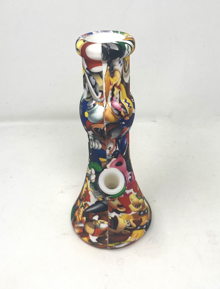 Beaker Silicone Wax Rig/Bong Glass Shower Perc Mario Bros Design