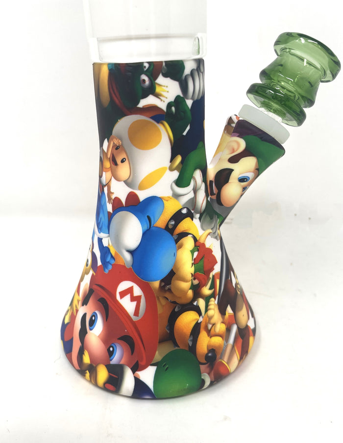 Beaker Silicone Wax Rig/Bong Glass Shower Perc Mario Bros Design
