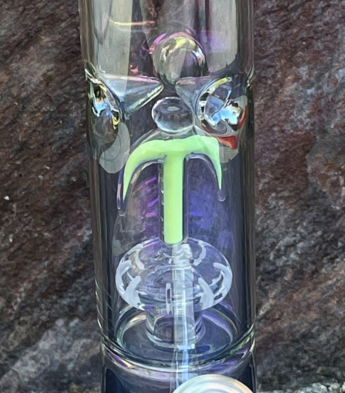 Beautiful 12" Straight Thick Shimmering Glass Bong Glow-in-the-Dark Design
