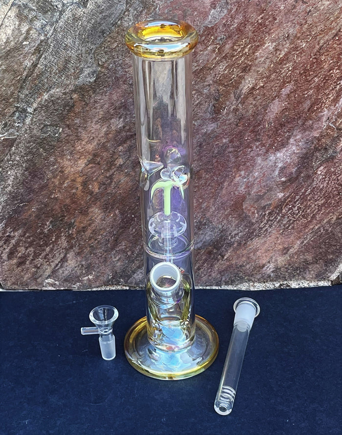 Beautiful 12" Straight Thick Shimmering Glass Bong Glow-in-the-Dark Design