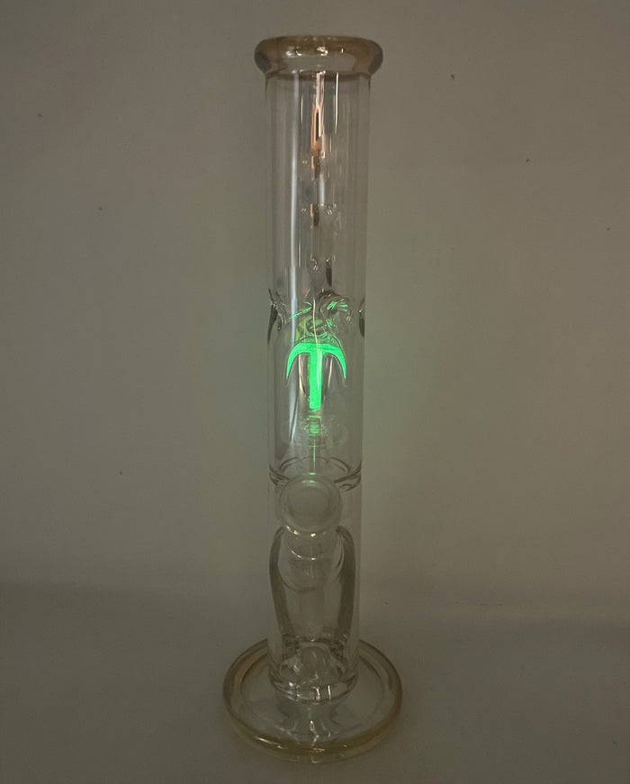 Beautiful 12" Straight Thick Shimmering Glass Bong Glow-in-the-Dark Design
