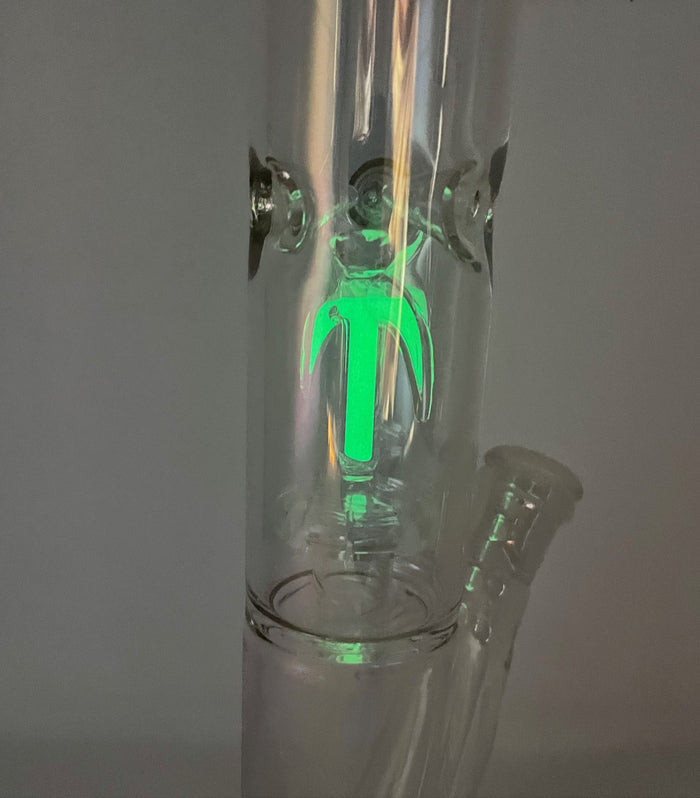Beautiful 12" Straight Thick Shimmering Glass Bong Glow-in-the-Dark Design