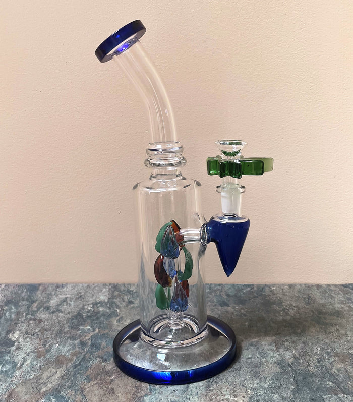 Beautiful Glass Color Leaves inside 9.5" Thick Glass Rig &14mm Bowl Leaf