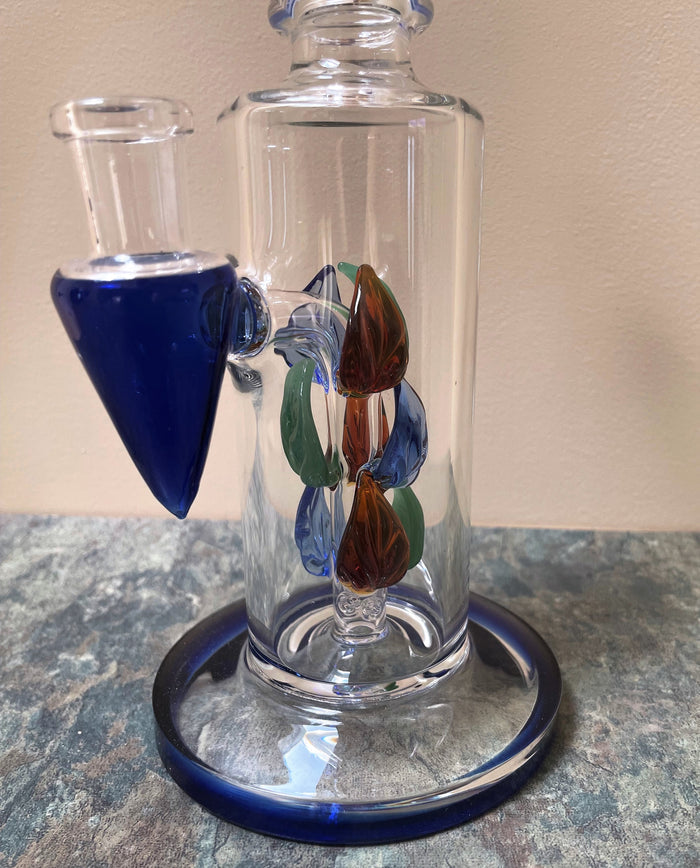 Beautiful Glass Color Leaves inside 9.5" Thick Glass Rig &14mm Bowl Leaf